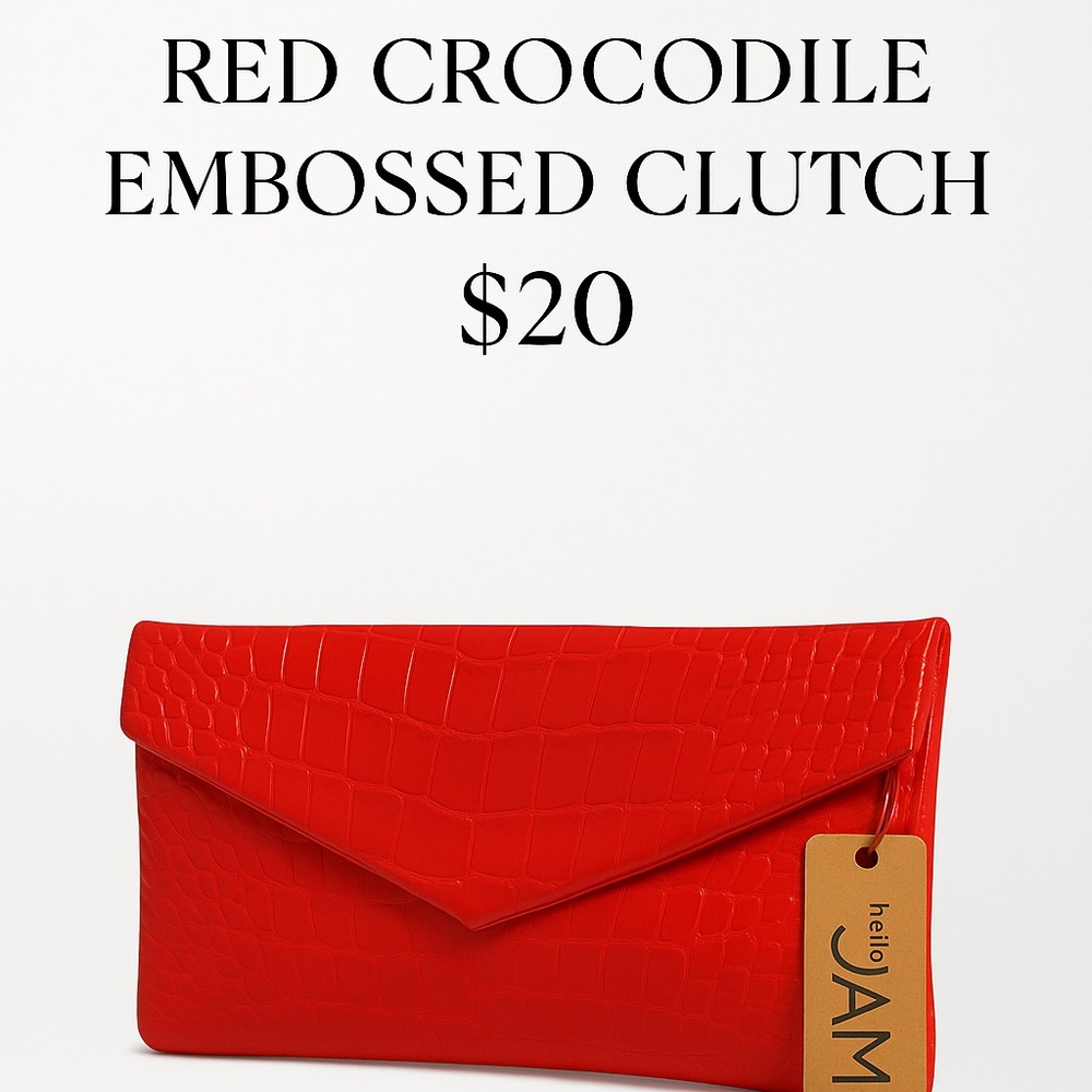 Red Crocodile Embossed Clutch